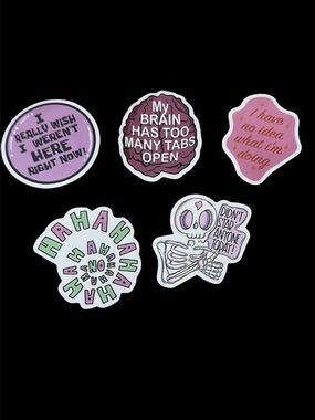 Funny Sticker Pack with Pink and Purple Designs: set of 5